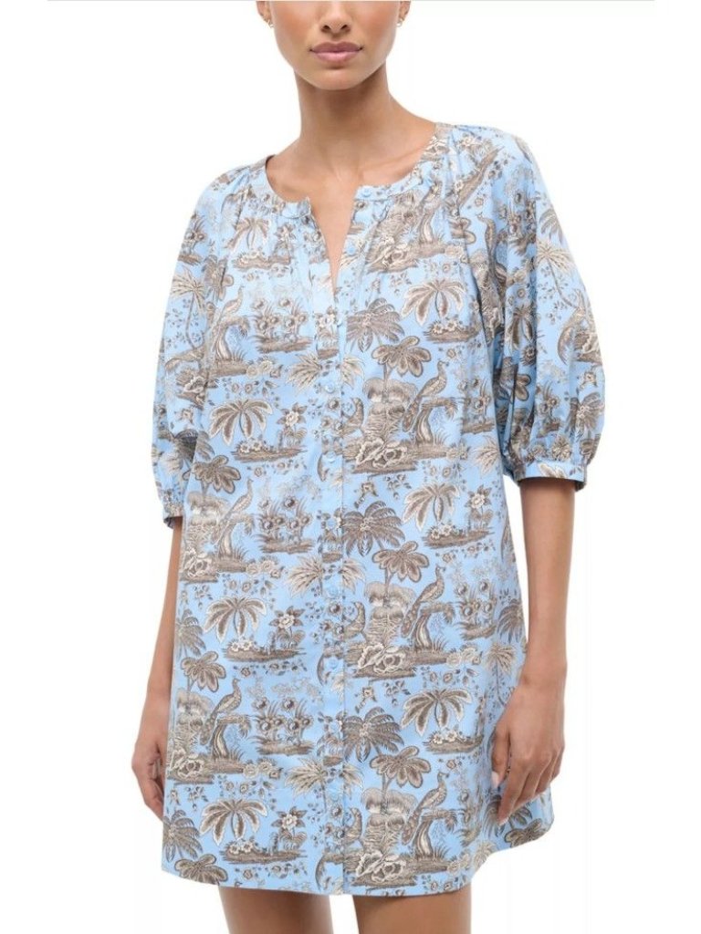Staud Vincent Mini Dress Size M Light Blue Toile New